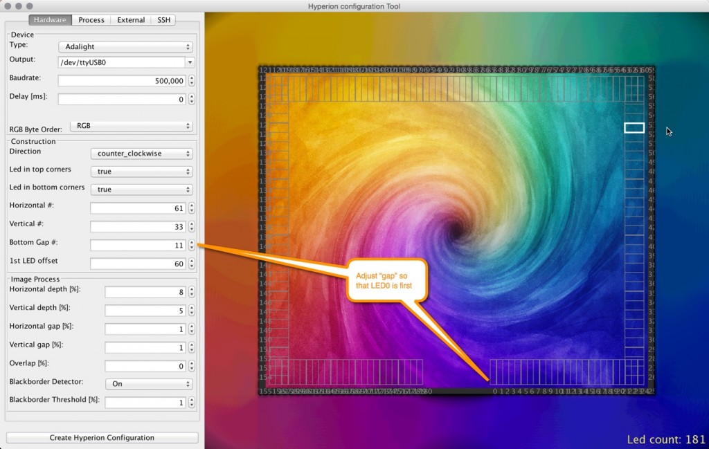 Hyperion configuration for Ambilight LED layout
